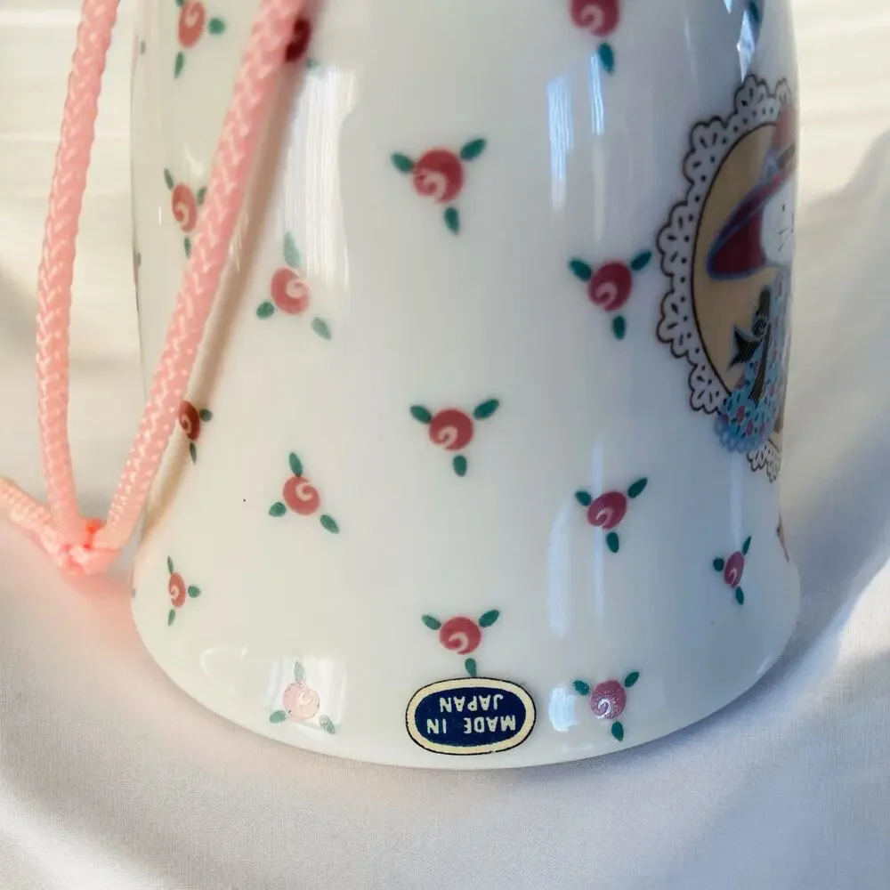 VINTAGE Ceramic Floral White Cat Kitten Potpourri Bell Pomander Ornament Japan